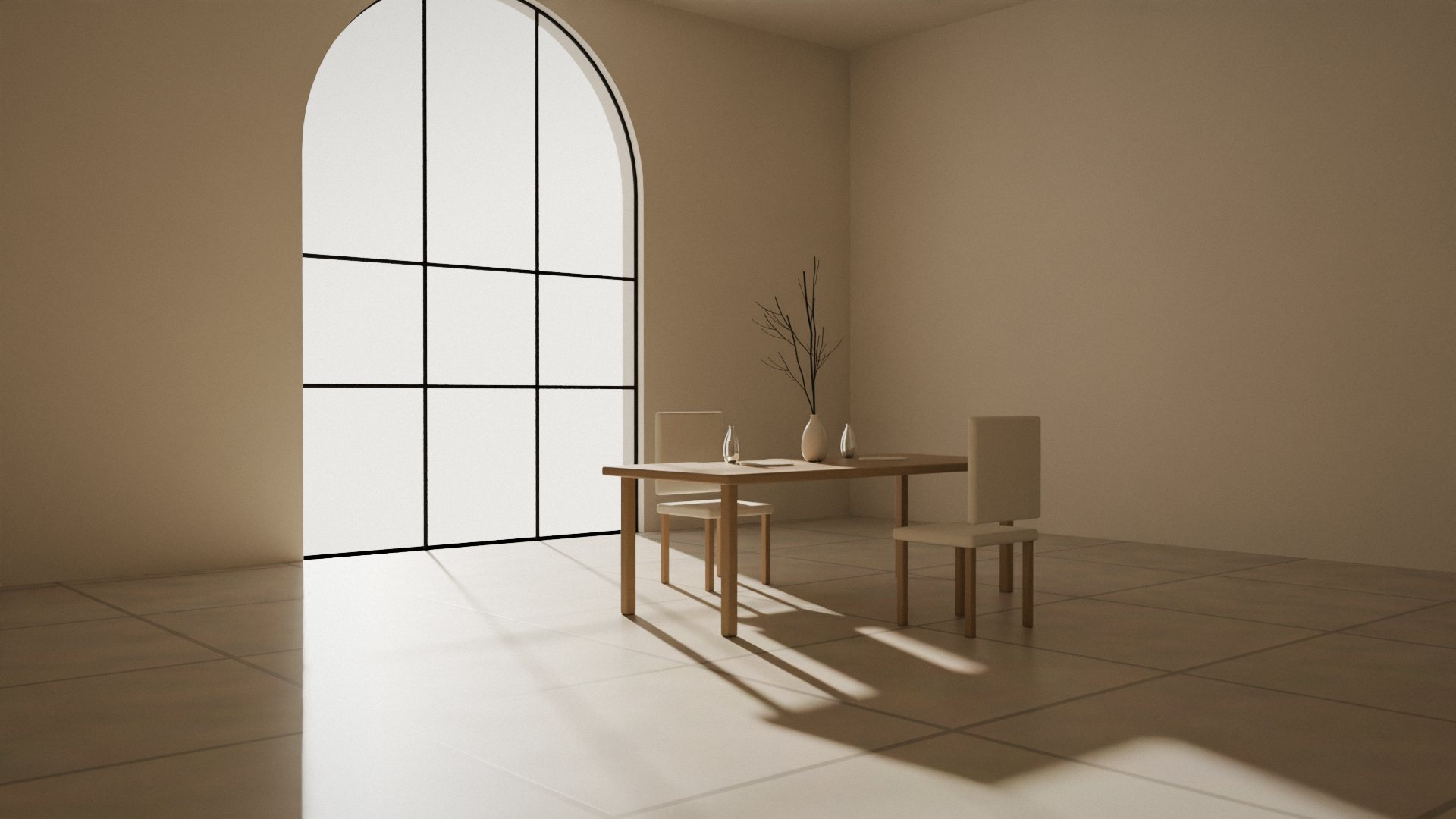 A table set for two in front of a tall window